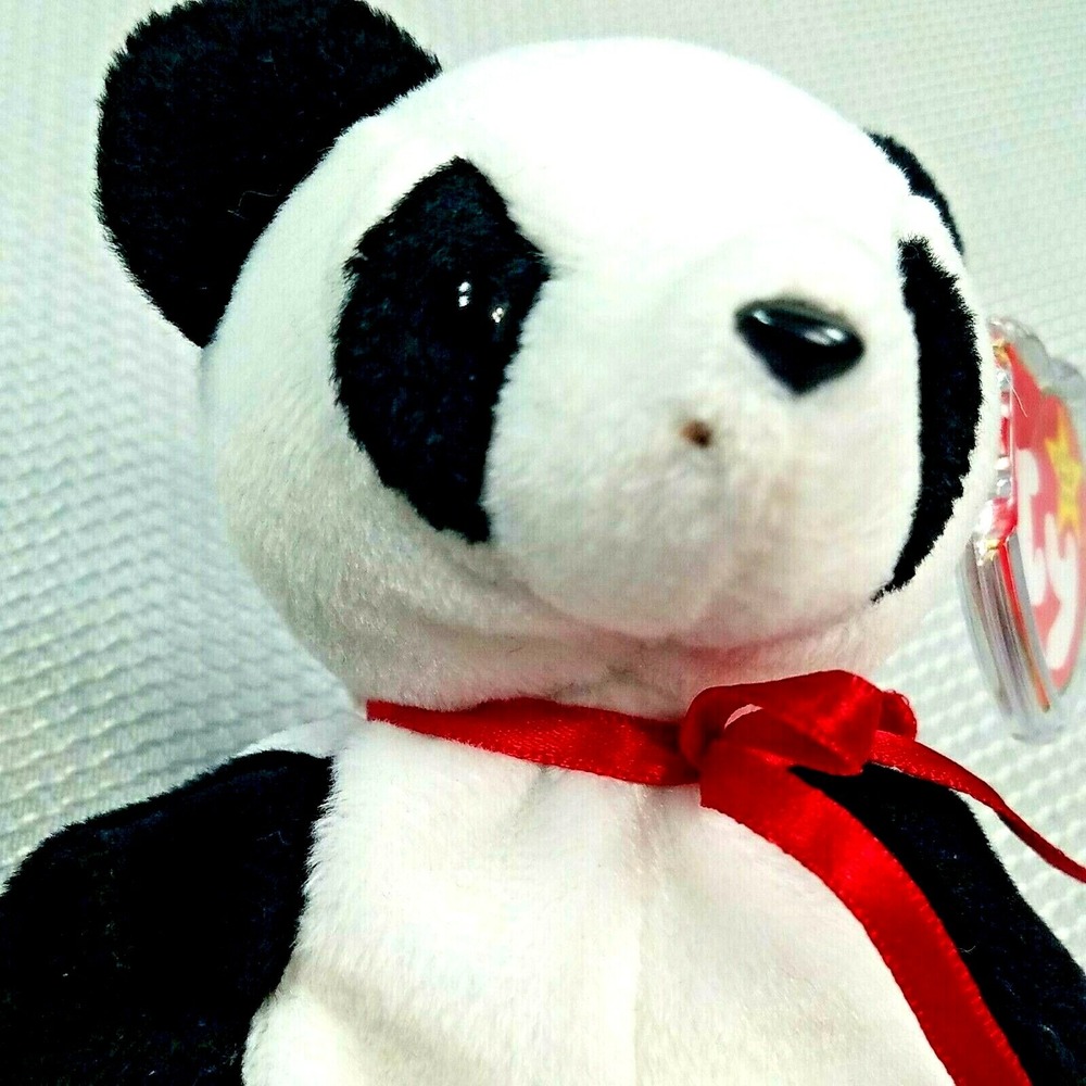 Rare 1997 TY BEANIE BABY "FORTUNE" Panda Brown Fiber Spot Under Nose Tag ERROR!!